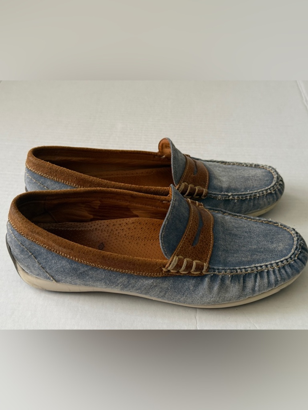 Martin Dingman Penny Loafers Brown Leather / Canvas Slip On Shoes Men's Sz 8.5M